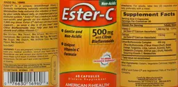 Label for Ester-C 500 mg with Citrus Bioflavoinds