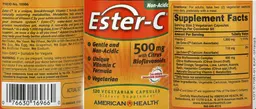 Label for Ester-C 500 mg With Citrus Bioflavonoids
