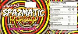 Label for Spazmatic Pre-Workout Drink Watermelon Taffy