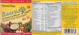 Label for Source of Life Multi-Vitamin & Mineral with Whole Food Concentrates Mini-Tabs