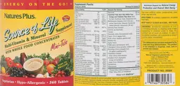 Label for Source of Life Multi-Vitamin & Mineral with Whole Food Concentrates Mini-Tabs