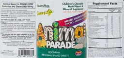 Label for Children's Chewable Multi-Vitamin & Mineral Supplement Natural Assorted Flavors Cherry, Orange & Grape
