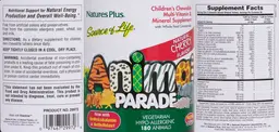 Label for Children's Chewable Multi-Vitamin & Mineral Supplement Natural Cherry Flavor!