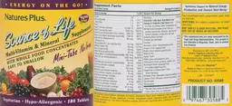 Label for Source of Life Multi-Vitamin & Mineral Mini-Tabs No Iron
