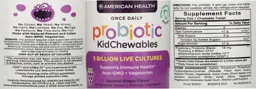 Label for Probiotic Kid Chewables Natural Grape Flavor