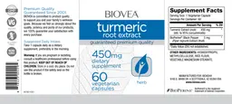 Label for Turmeric Root Extract 450 mg