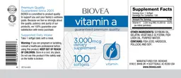 Label for Natural Vitamin A 3,000 mcg