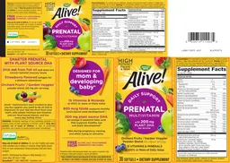 Label for Alive! Daily Support Prenatal MultiVitamin Strawberry Flavored