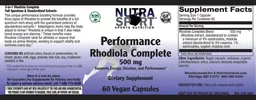 Label for Performance Rhodiola Complete 500 mg