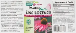 Label for ImmunActin Zinc Lozenges Delicious Wild Cherry