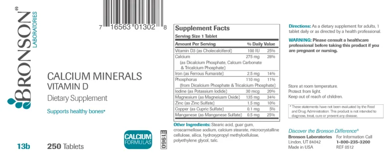 Label for Calcium Minerals Vitamin D