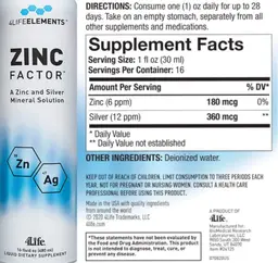 Label for 4Life Elements Zinc Factor