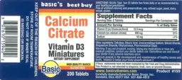 Label for Calcium Citrate + Vitamin D3 Miniatures