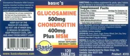 Label for Glucosamine 500 mg Chondroitin 400 mg plus MSM