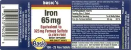 Label for Iron 65 mg