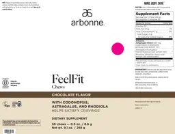 Label for FeelFit Chews Chocolate Flavor