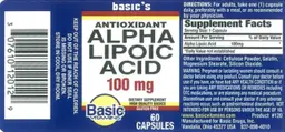 Label for Alpha Lipoic Acid 100 mg