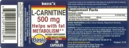 Label for L-Carnitine 500 mg