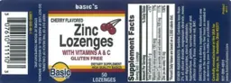 Label for Zinc Lozenges Cherry Flavored
