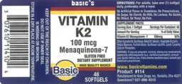 Label for Vitamin K2 Menaquinone-7 100 mcg