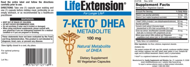 Label for 7-Keto DHEA Metabolite 100 mg