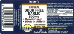 Label for Natural Odor Free Garlic 500 mg