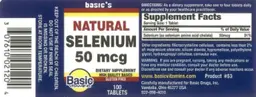 Label for Natural Selenium 50 mcg