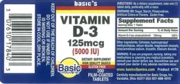 Label for Vitamin D-3 125 mcg (5000 IU)