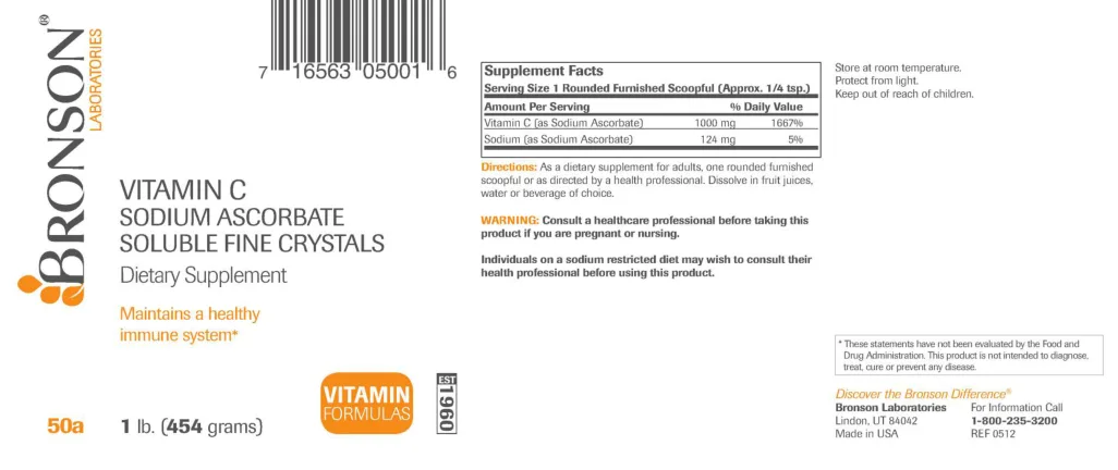 Label for Vitamin C Sodium Ascorbate Soluble Fine Crystals