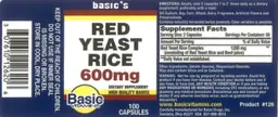 Label for Red Yeast Rice 600 mg