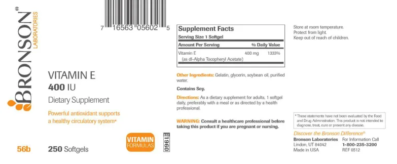 Label for Vitamin E 400 IU