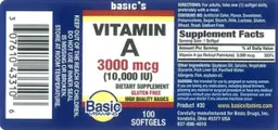 Label for Vitamin A 3000 mcg (10,000 IU)