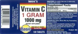 Label for Vitamin C 1 gram 1000 mg