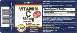 Label for Vitamin C 500 mg