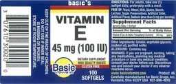 Label for Vitamin E 45 mg (100 IU)