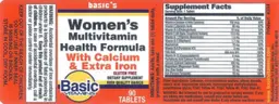 Label for Women's Multivitamin Health Formula with Calcium & Extra Iron