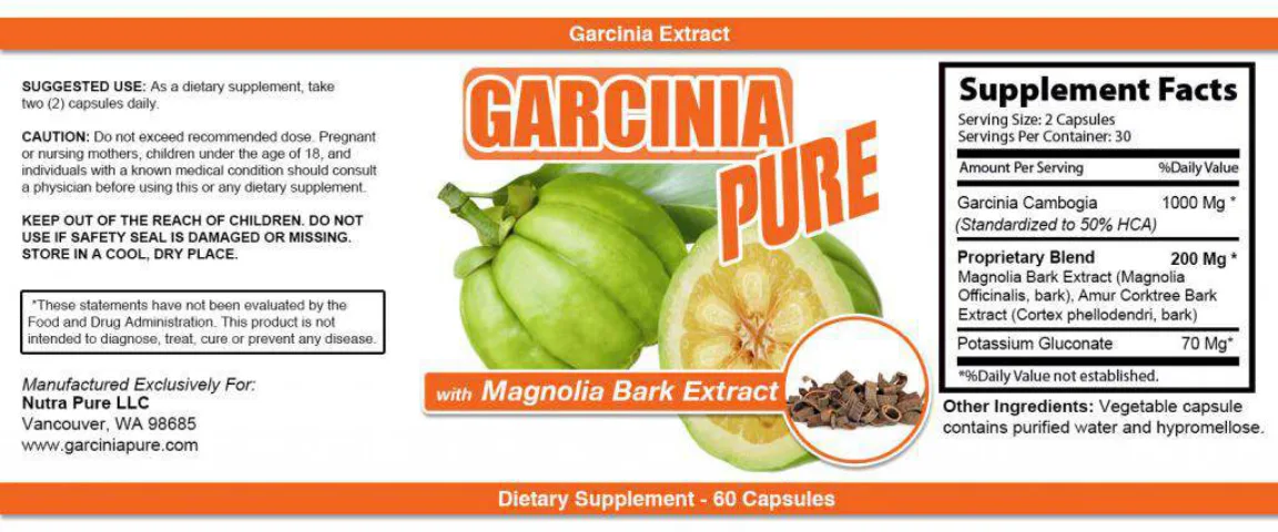 Label for Garcinia Pure With Magnolia Bark Extract