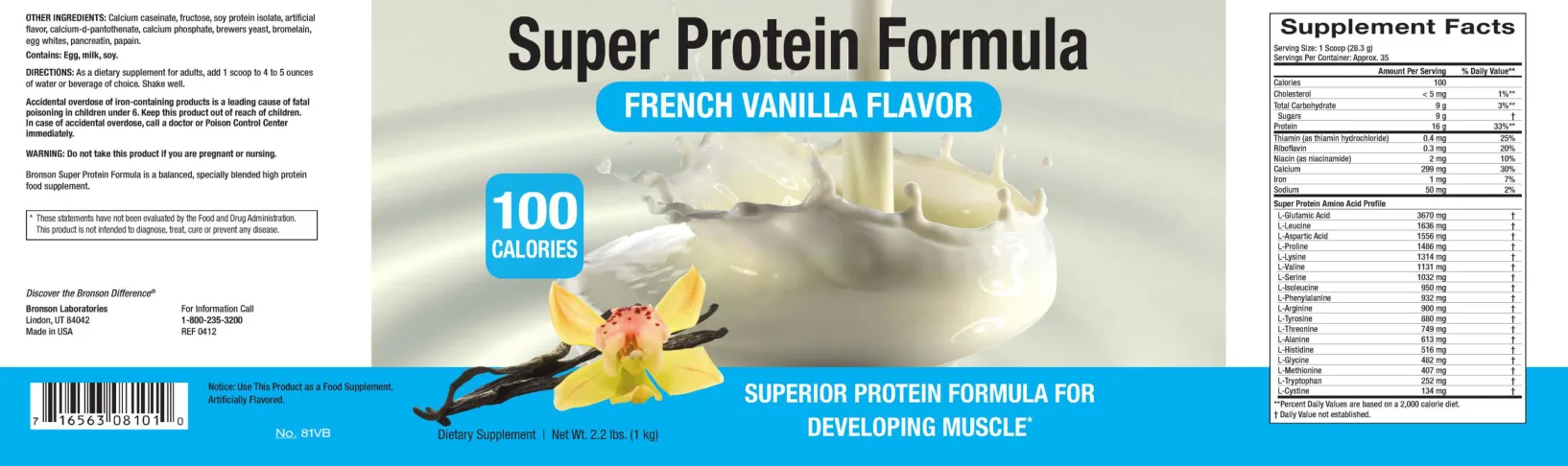 Label for Super Protein Formula French Vanilla Flavor