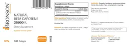 Label for Natural Beta Carotene 25000 IU