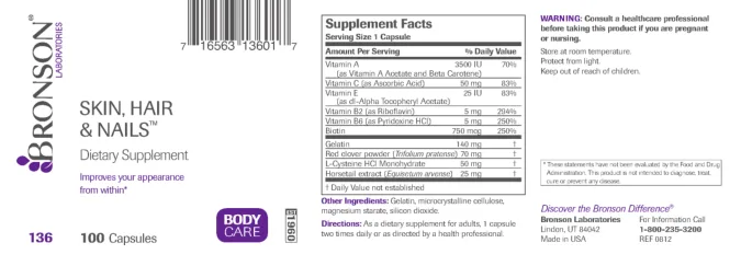 Label for Skin, Hair & Nails