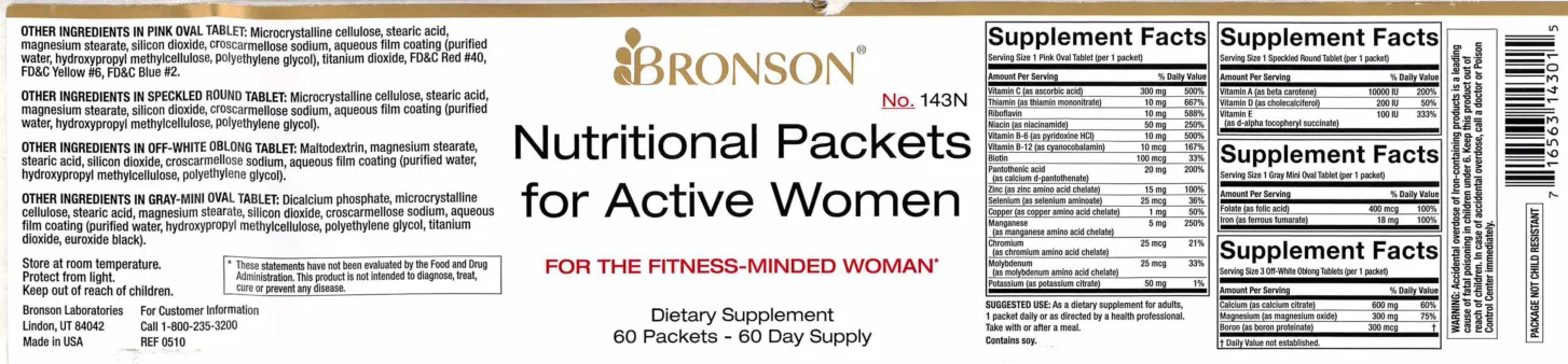 Label for Nutritional Packets for Active Women Pink Tablet