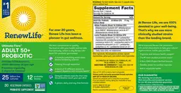 Label for Ultimate Flora Adult 50+ Probiotic 25 Billion