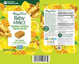Label for Baby & Me 2 Morning Sickness Nausea Relief Soft Chews Honey Lemon Ginger