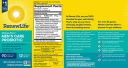 Label for Ultimate Flora Men's Care Probiotic 90 Billion