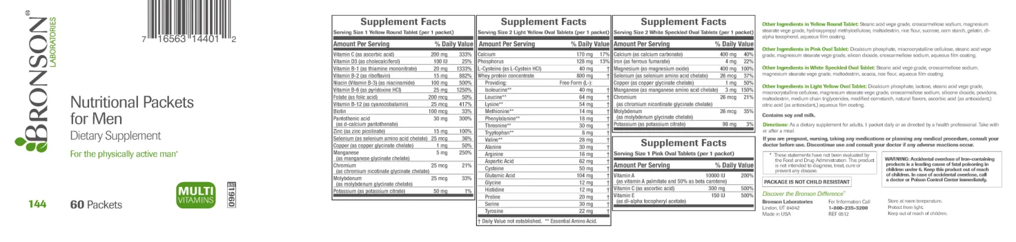Label for Nutritional Packets For Men Yellow Tablet