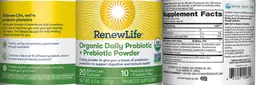 Label for Organic Daily Probiotic + Prebiotic Powder 20 Billion