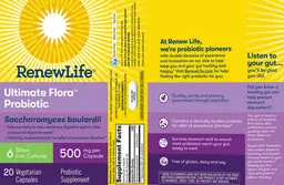 Label for Ultimate Flora Probiotic Saccharomyces boulardii 6 Billion