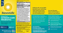 Label for Ultimate Flora Ultimate Care Probiotic 150 Billion