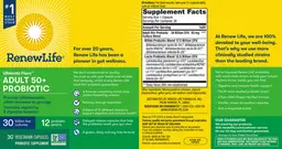 Label for Ultimate Flora Adult 50+ Probiotic 30 Billion