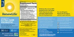 Label for Ultimate Flora Extra Care Probiotic 30 Billion
